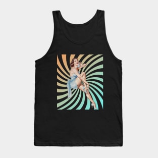 Retro Swirl Background Pin-up Girl with Phone Illustration Art Tank Top